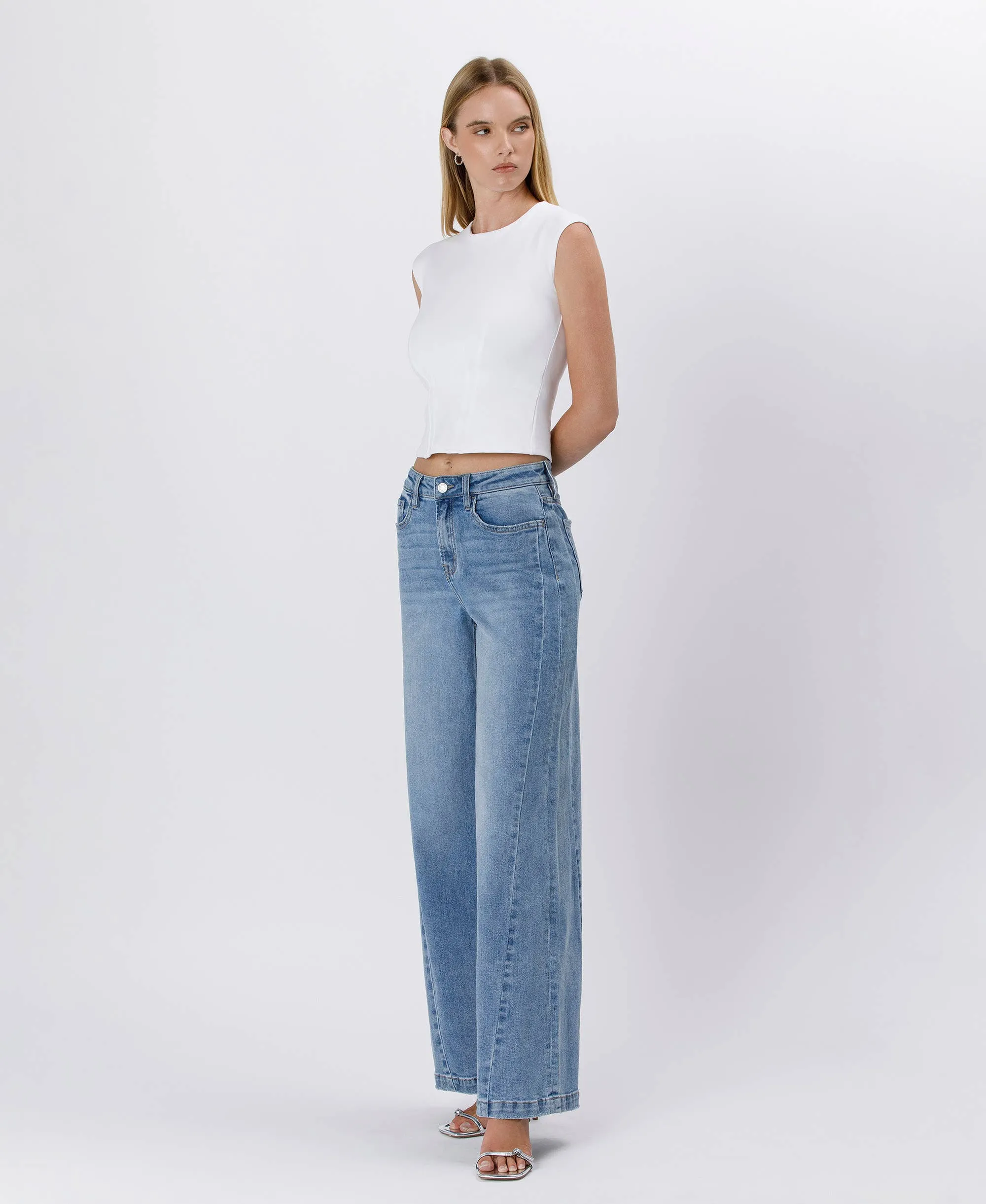 High Rise Seam Detail Palazzo Jeans
