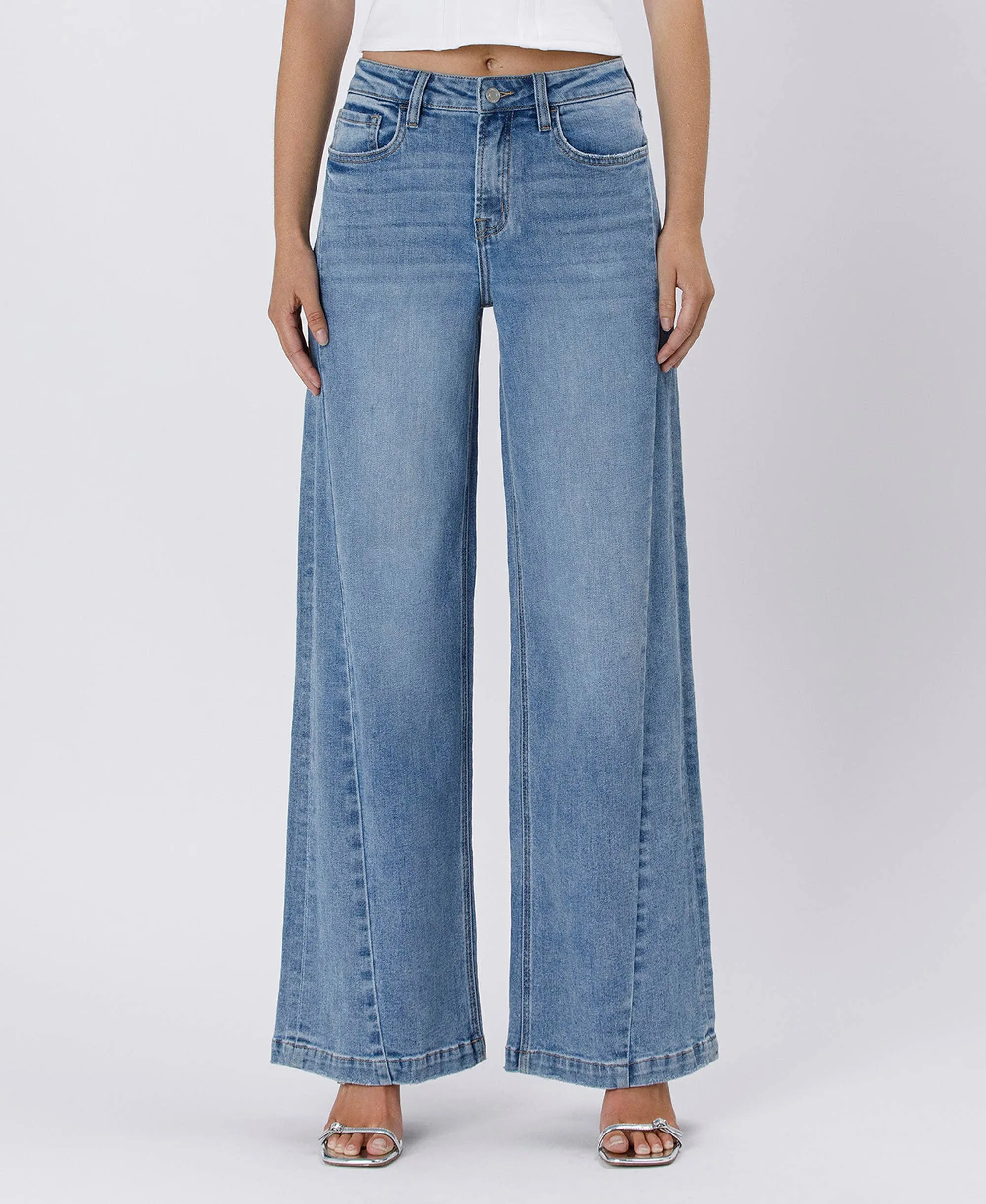 High Rise Seam Detail Palazzo Jeans