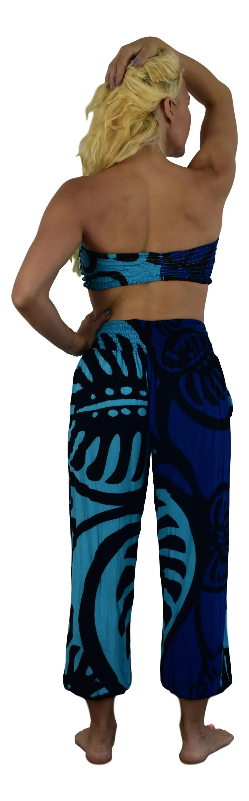 Holoholo - Pant with Bandeau Top  - Monstera - Blue