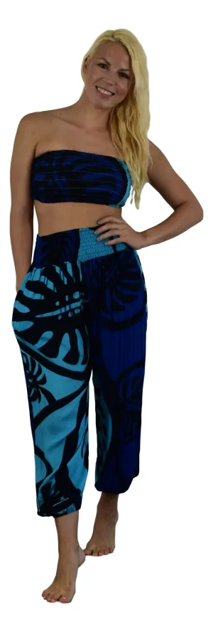 Holoholo - Pant with Bandeau Top  - Monstera - Blue