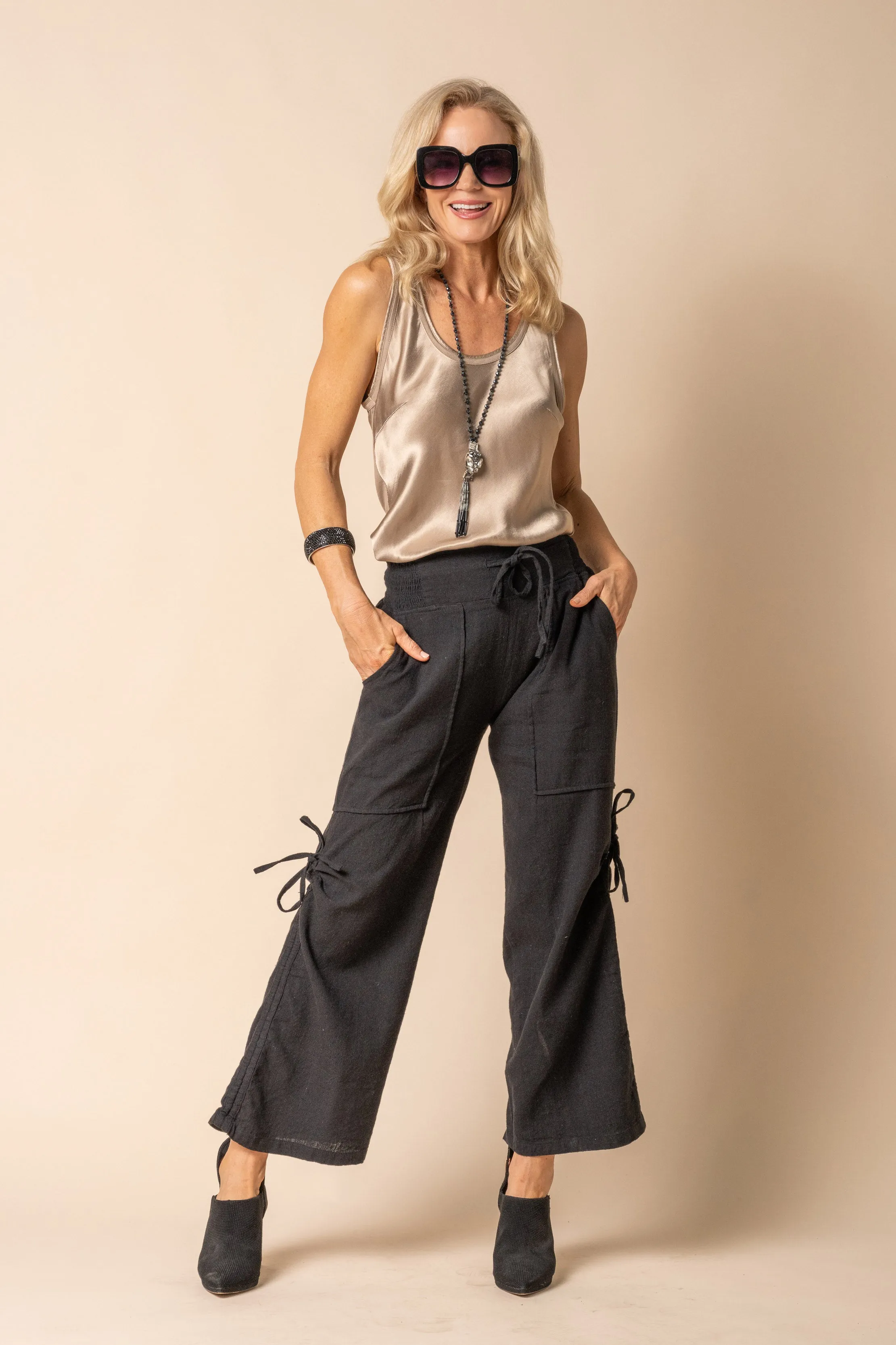 Hugo Linen Blend Pant in Onyx
