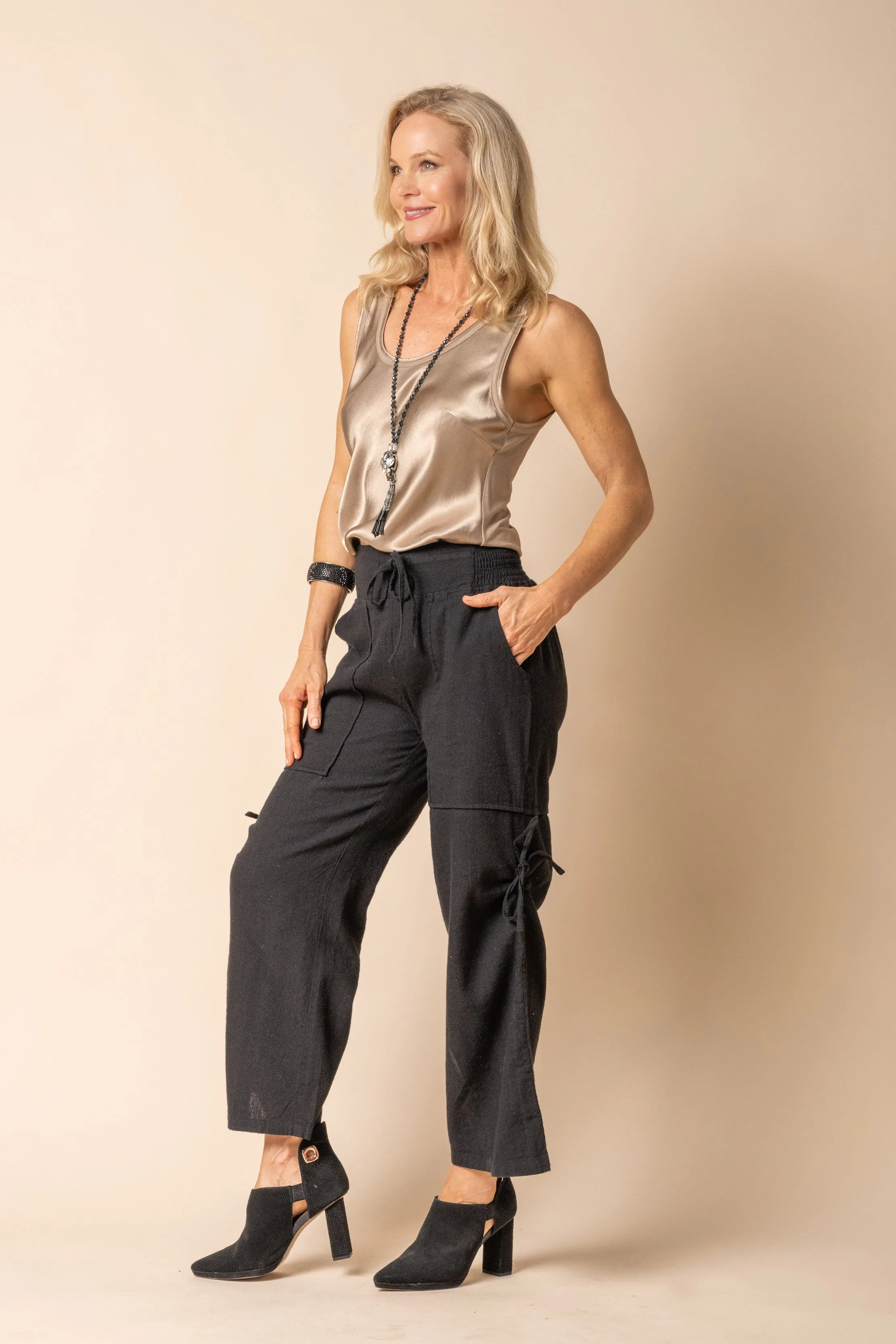 Hugo Linen Blend Pant in Onyx
