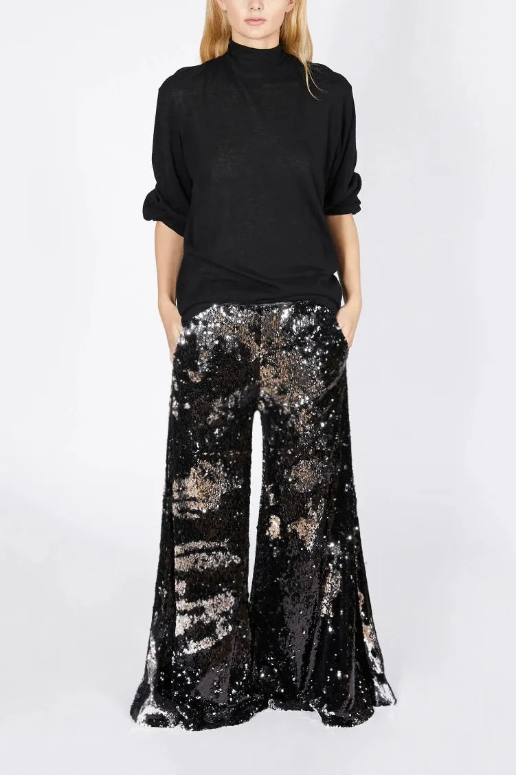 Ilona Rich Black Sequin Wide Leg Trousers
