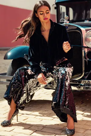 Ilona Rich Black Sequin Wide Leg Trousers