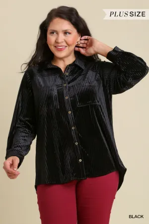 Jasper Ribbed Velvet Collared Top - Black