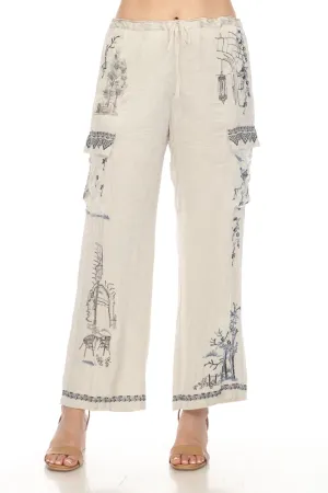 Johnny Was Biya Embroidered Drawstring Waist Cargo Pants Boho Chic B68024