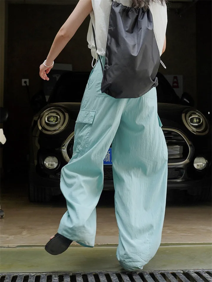 Ladies Streetwear Casual Popular Wide Leg Cargo Trousers