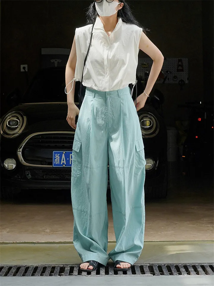 Ladies Streetwear Casual Popular Wide Leg Cargo Trousers