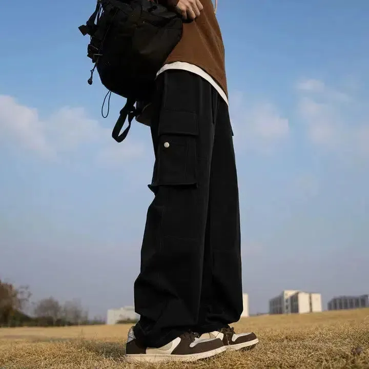 Large Pocket Straight Casual Pants