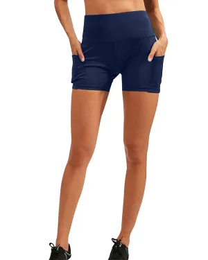 Lazurite High Waist Yoga/Activewear Shorts With Pocket For Women - Navy