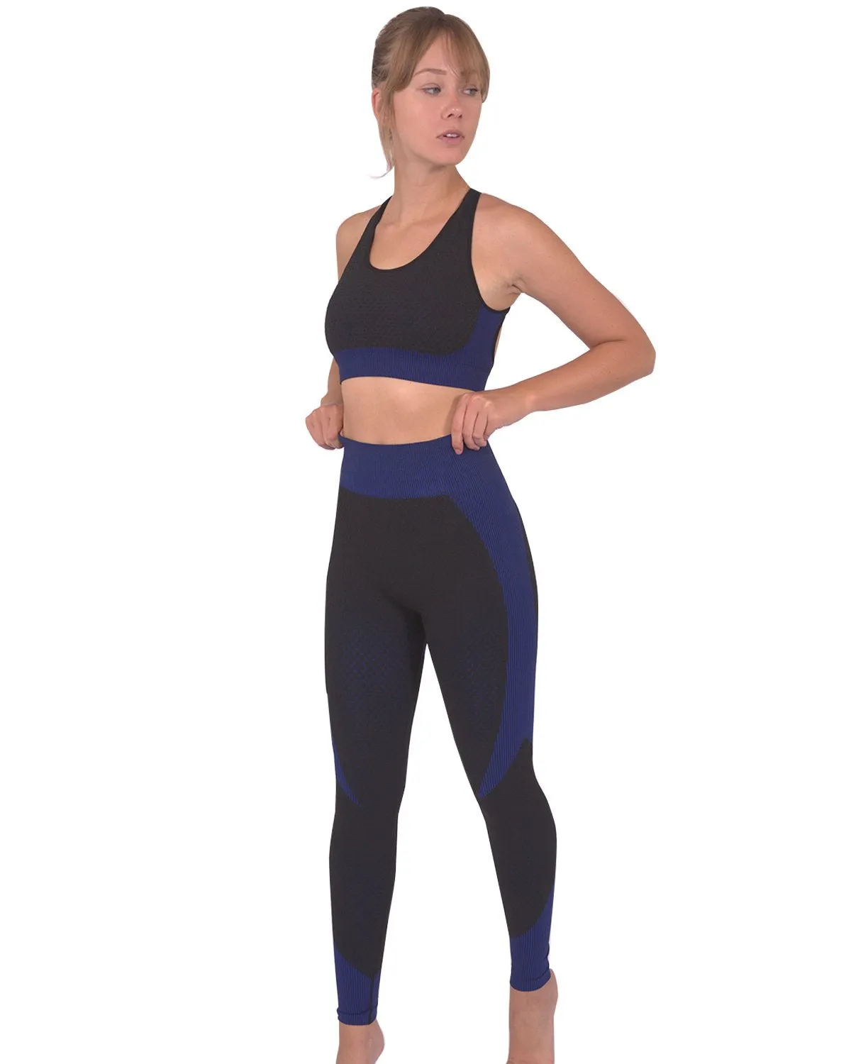 Lazurite Seamless Sportswear/Yoga Leggings For Women - Black with Navy