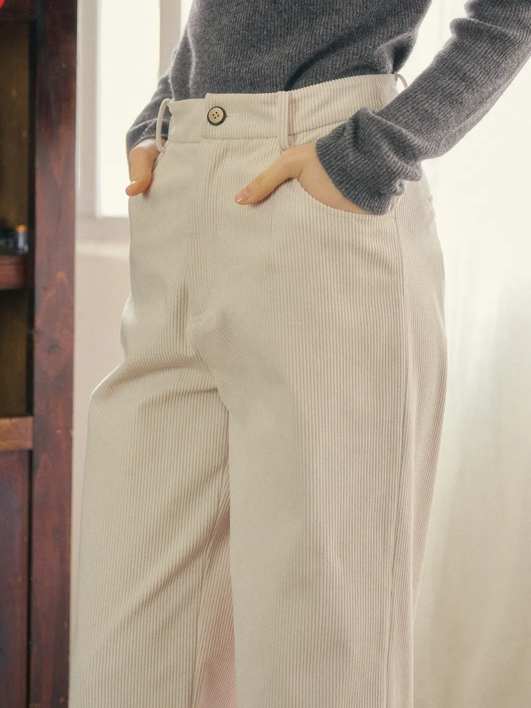 Lila Classic Corduroy Straight Trousers - Brown