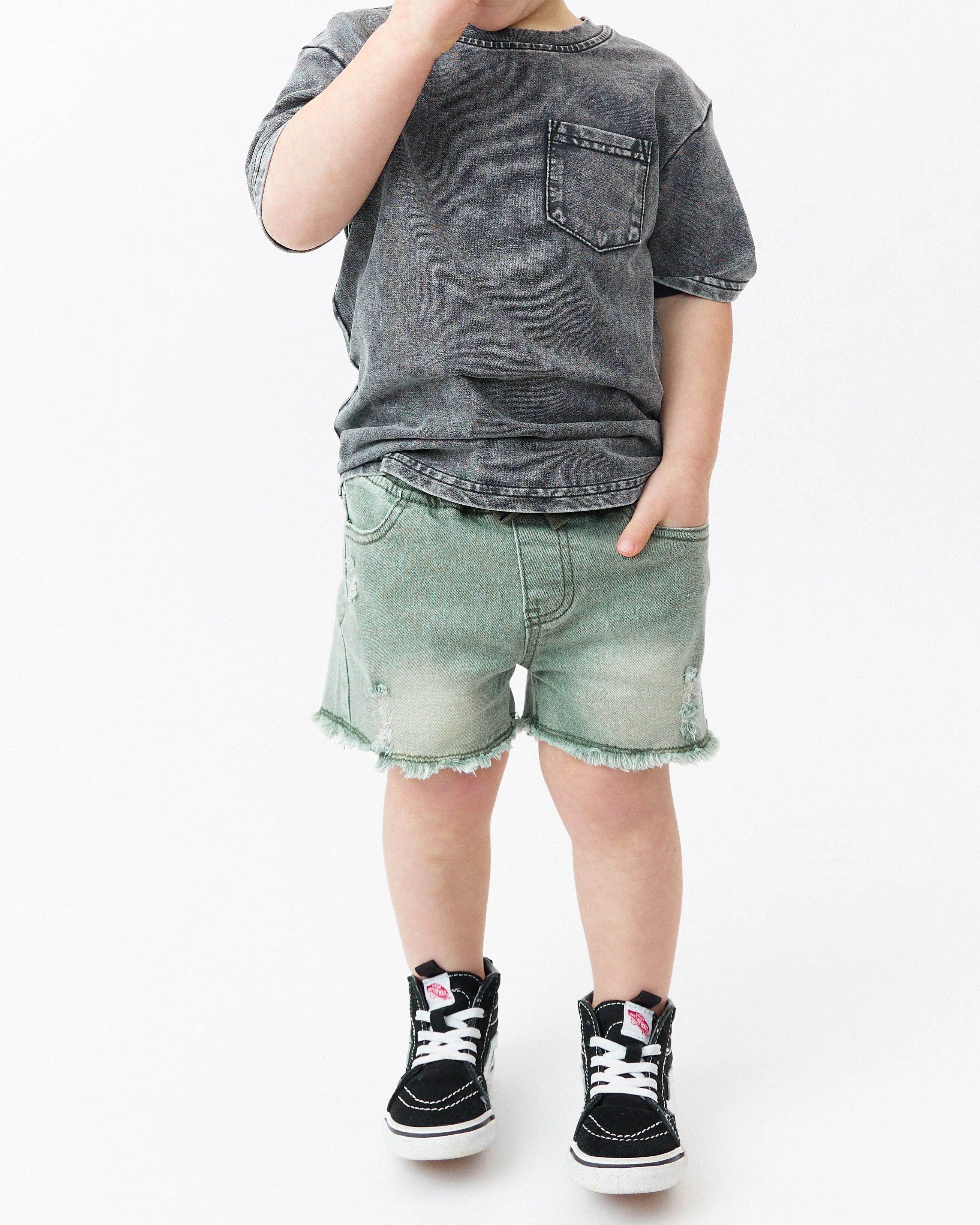 Little Bipsy Cut Off Denim Shorts - Green Wash