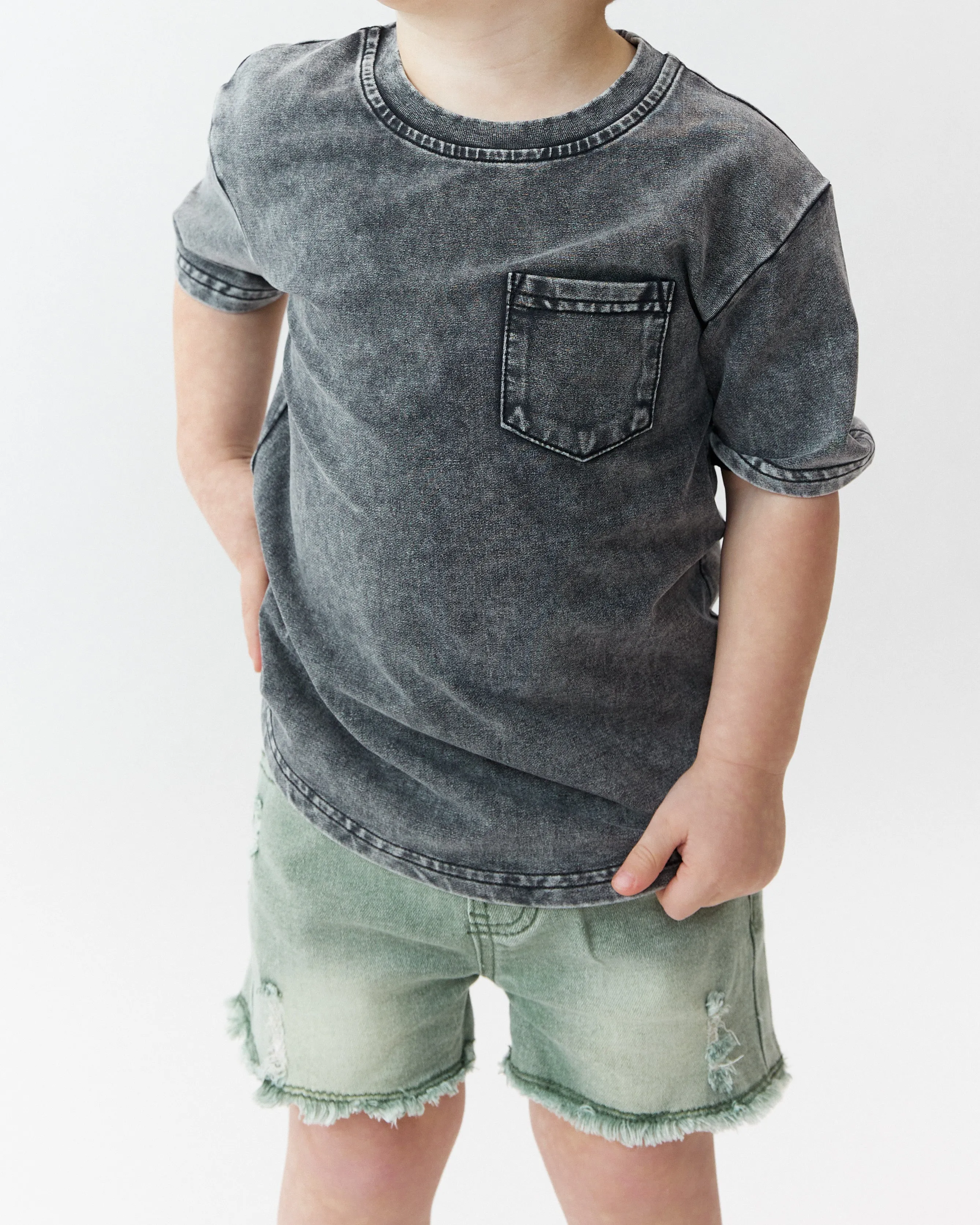 Little Bipsy Cut Off Denim Shorts - Green Wash