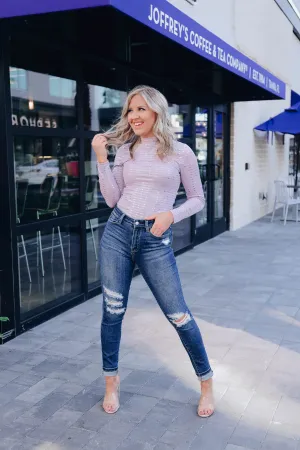 Lively Metallic Mock Neck Bodysuit - Lavender