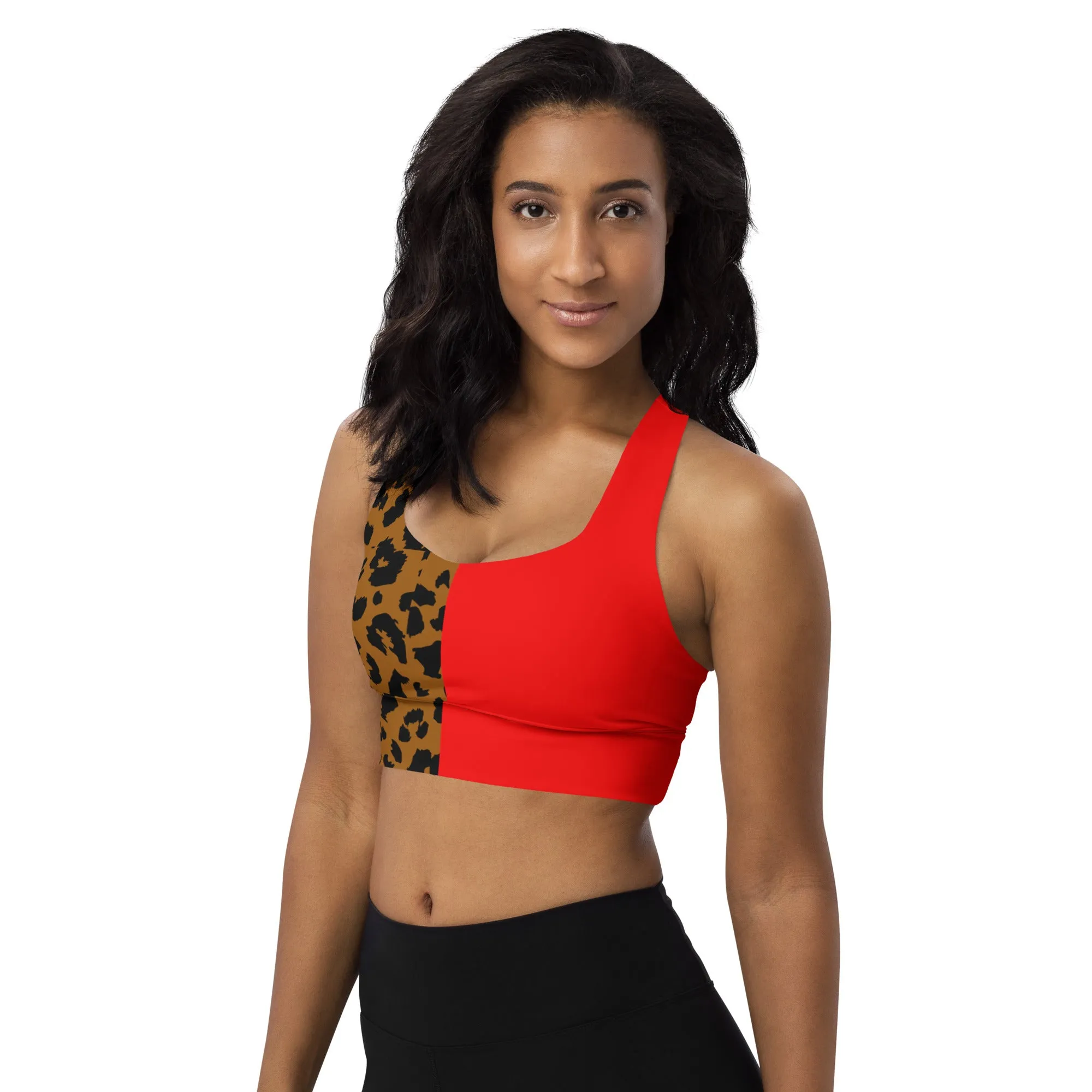 Longline sports bra Leopard and Red