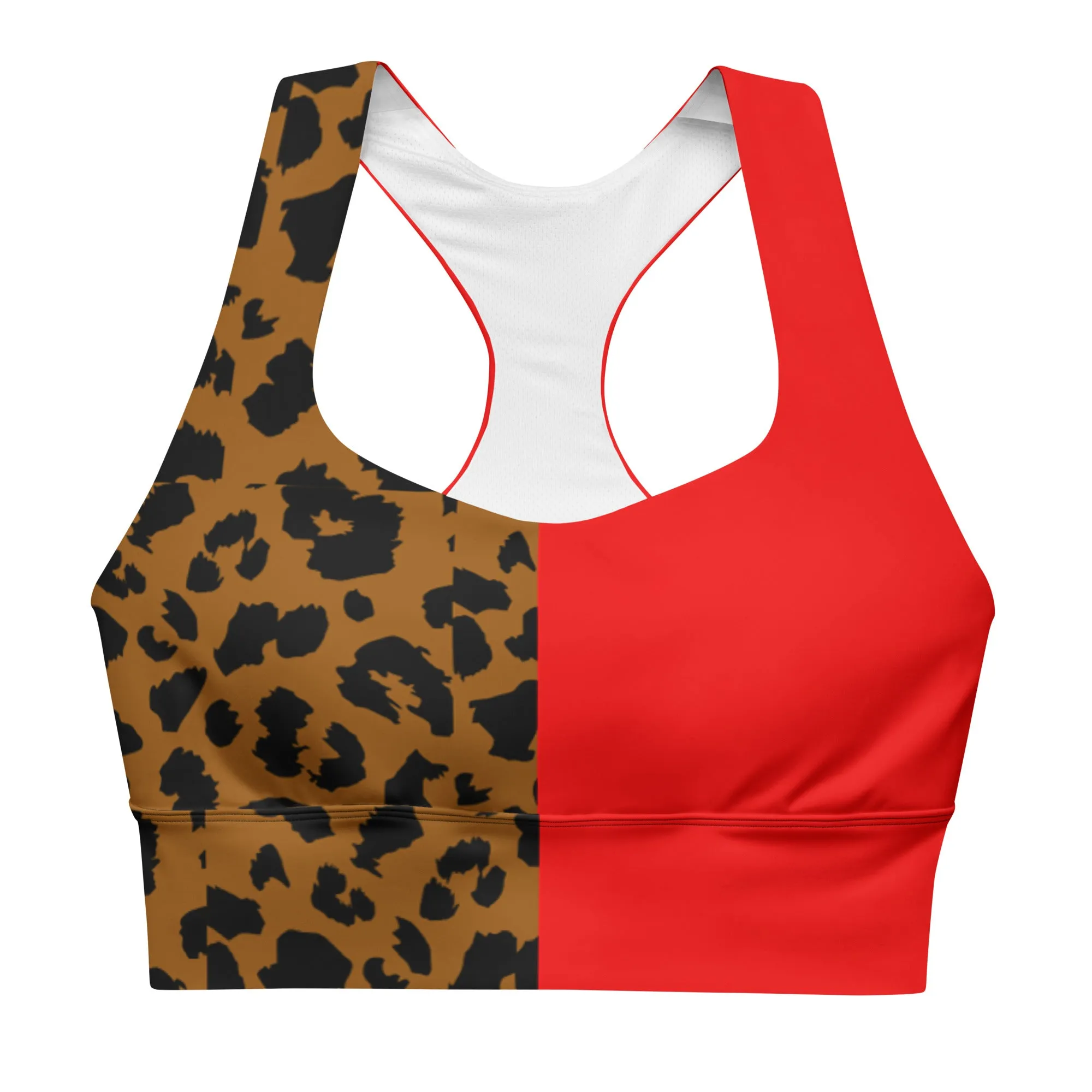 Longline sports bra Leopard and Red