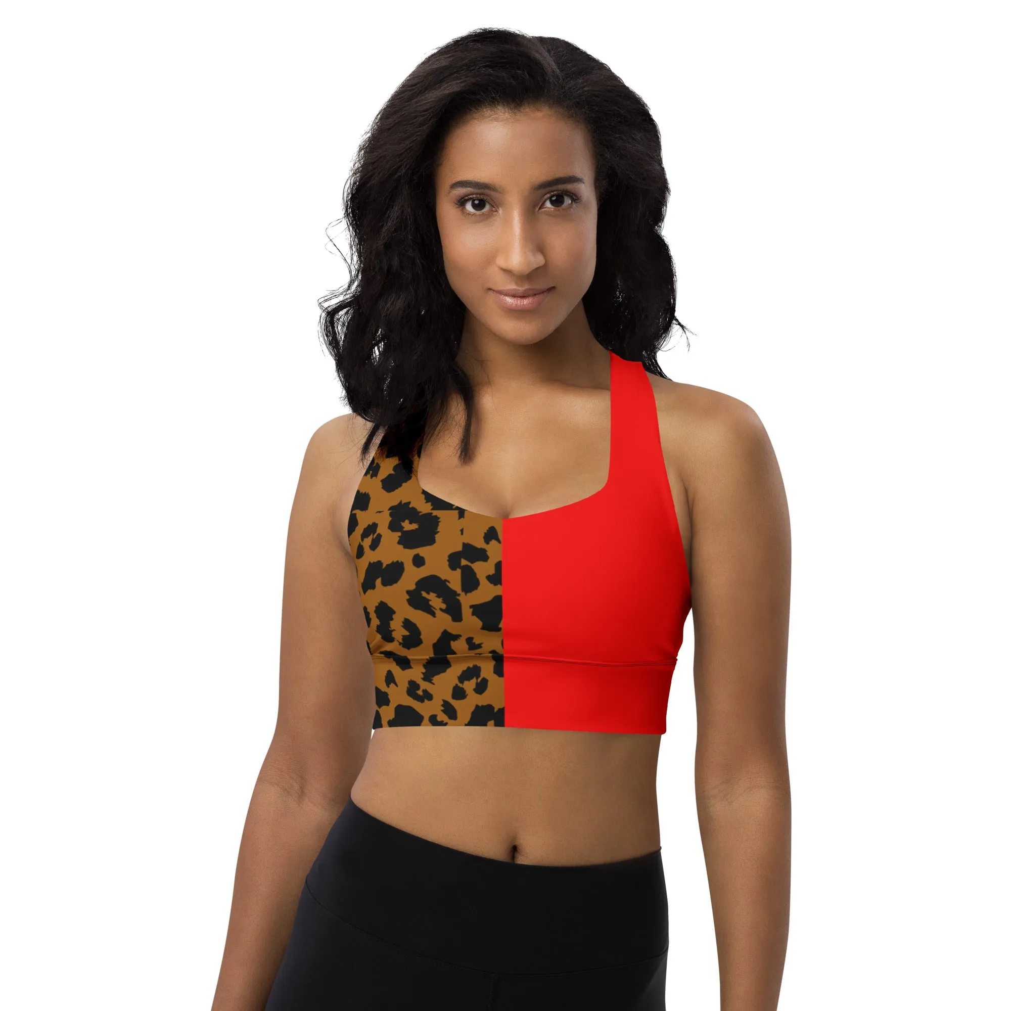 Longline sports bra Leopard and Red