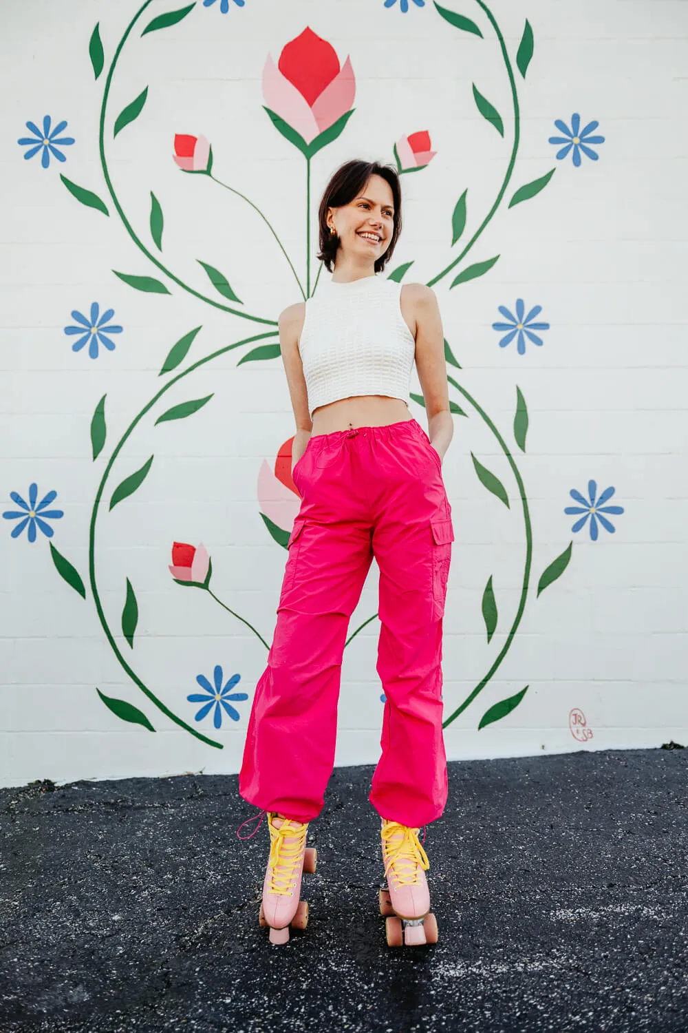 Love Tree Nylon Cargo Baggy Parachute Pants for Women in Pink | 6866PN-MAGENTA