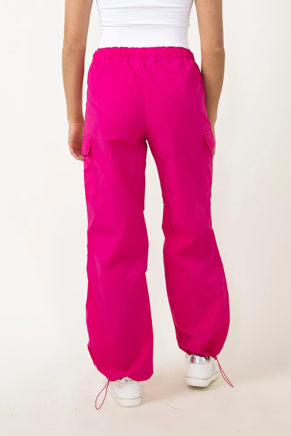 Love Tree Nylon Cargo Baggy Parachute Pants for Women in Pink | 6866PN-MAGENTA