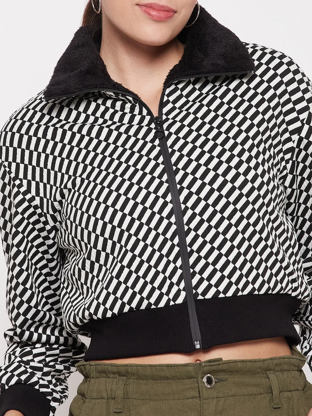 Madame Colour Blocked Black Crop Sweatshirt