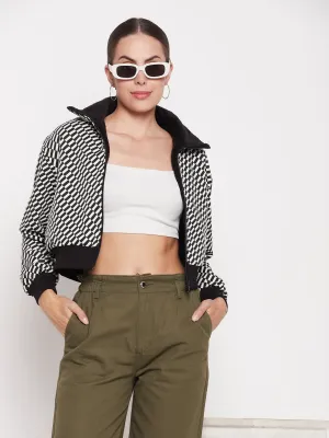 Madame Colour Blocked Black Crop Sweatshirt