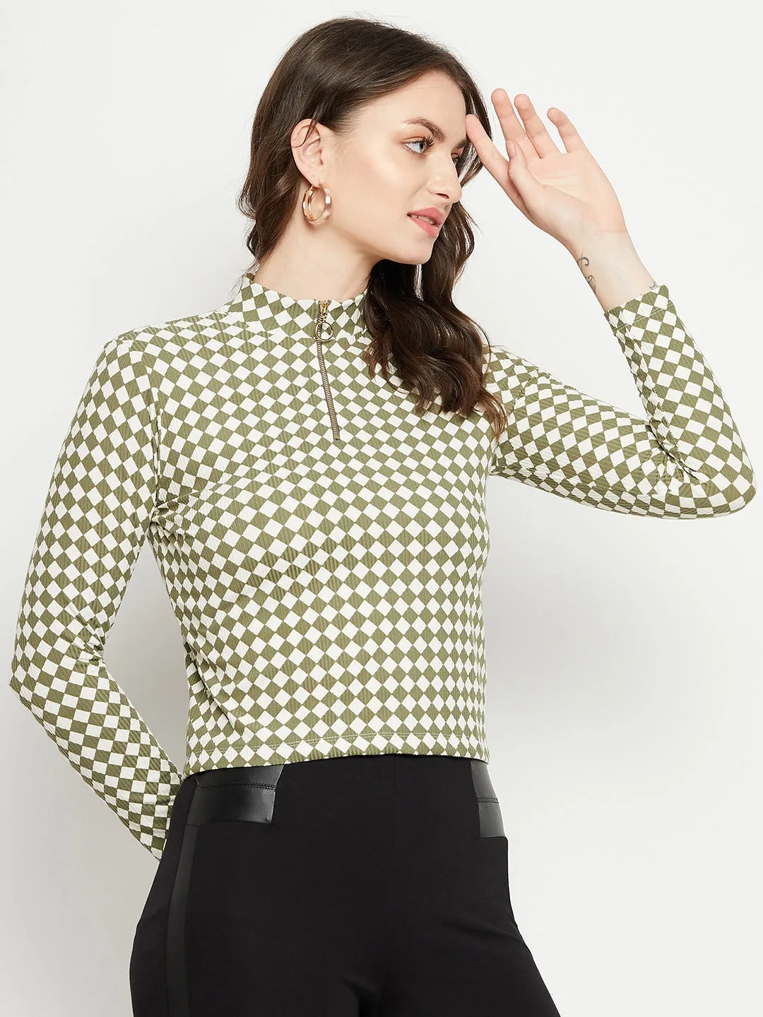 Madame Green Color Block Crop Top