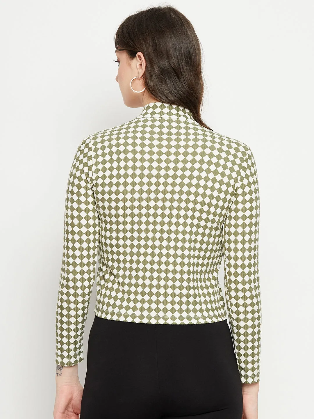 Madame Green Color Block Crop Top
