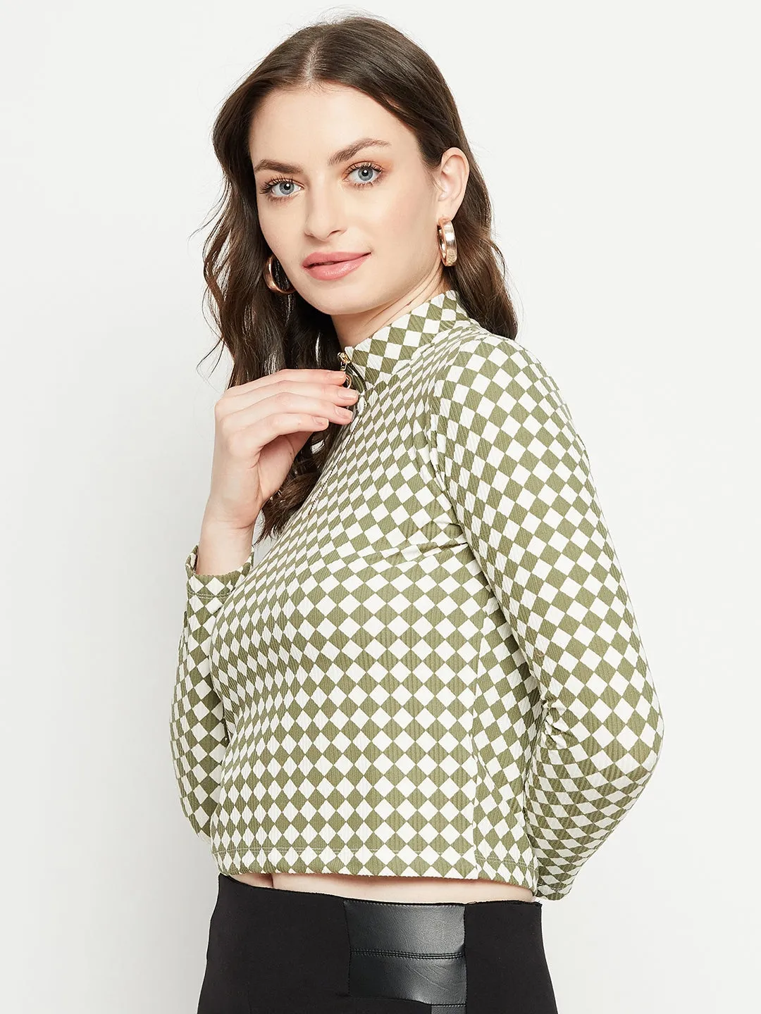 Madame Green Color Block Crop Top
