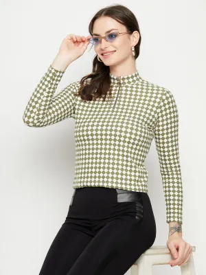Madame Green Color Block Crop Top