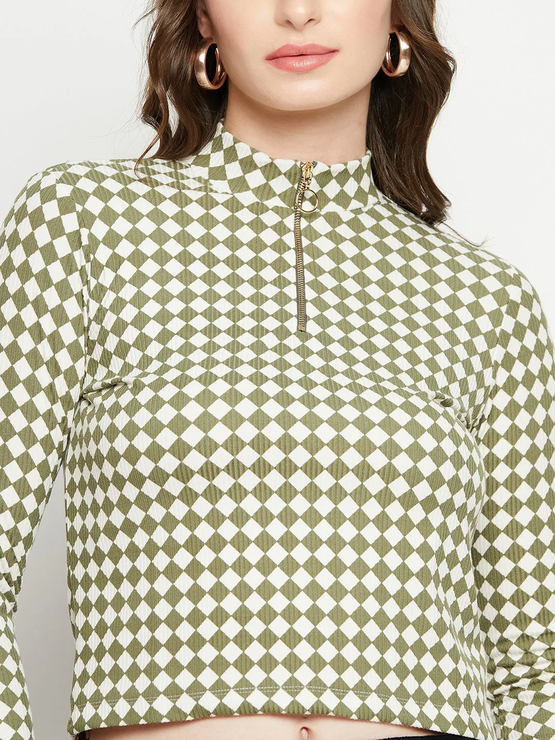 Madame Green Color Block Crop Top