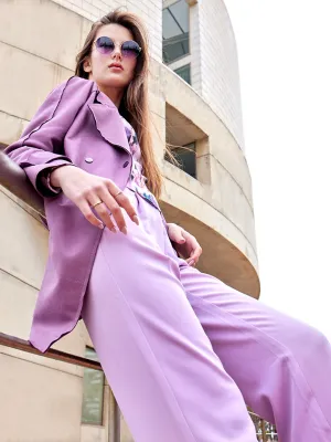 Madame Solid Straight Buttoned Mauve Trousers