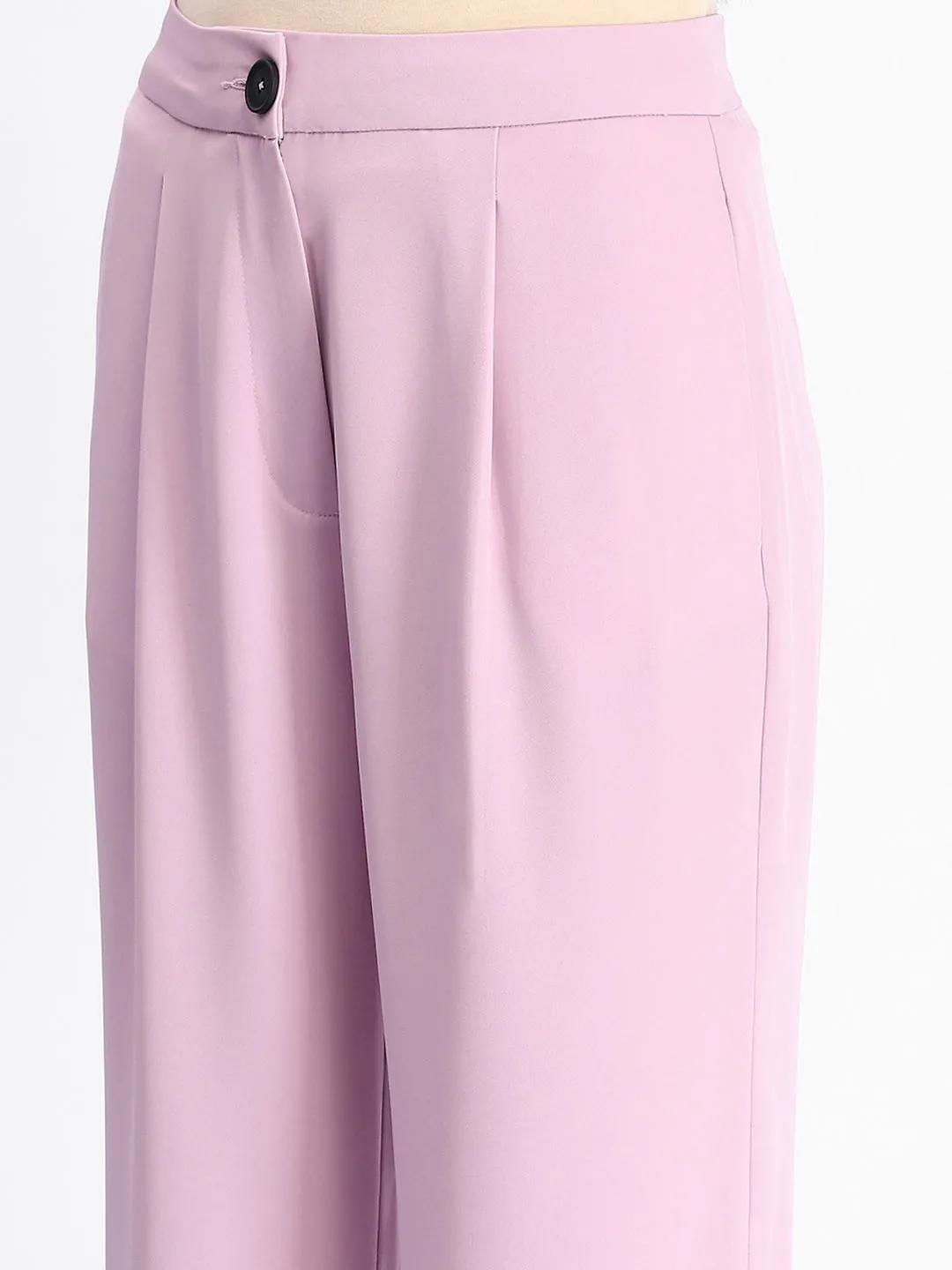 Madame Solid Straight Buttoned Mauve Trousers