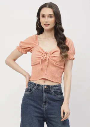 Madame Tie-Up Neck Orange Smocked Top