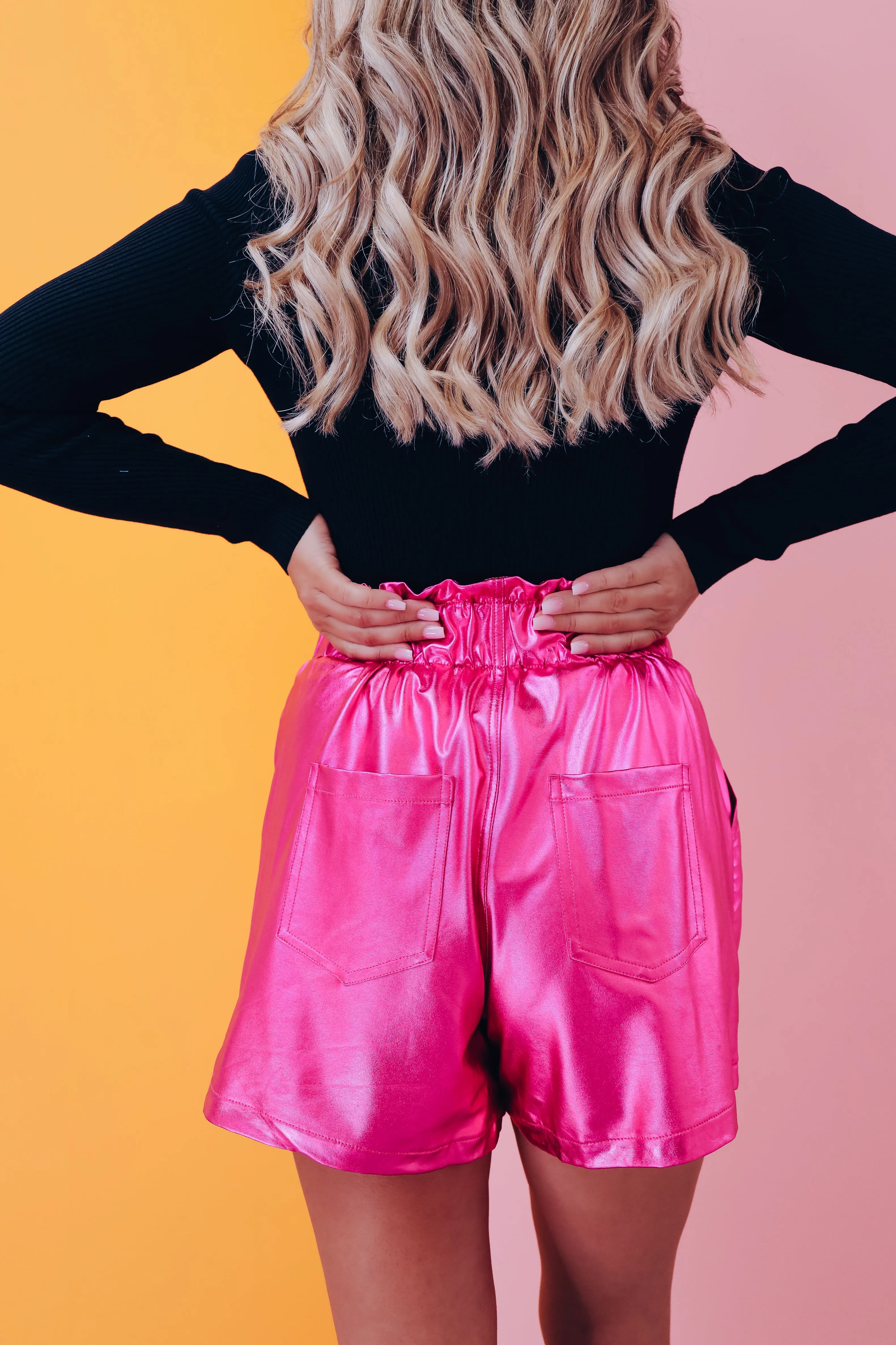 Maeve Metallic Smock Waist Shorts - Pink