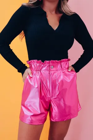 Maeve Metallic Smock Waist Shorts - Pink