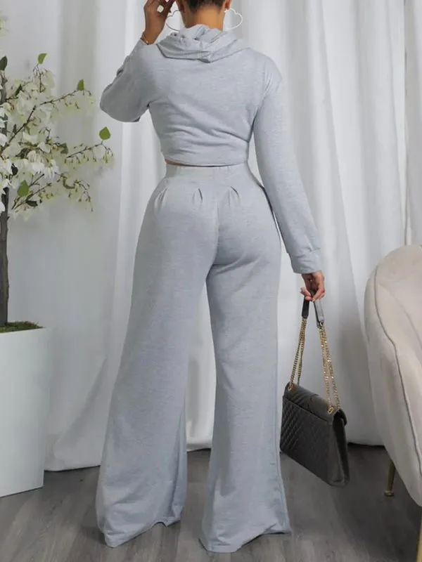mangocouture Solid Hoodie & Wide-Leg Pants Set