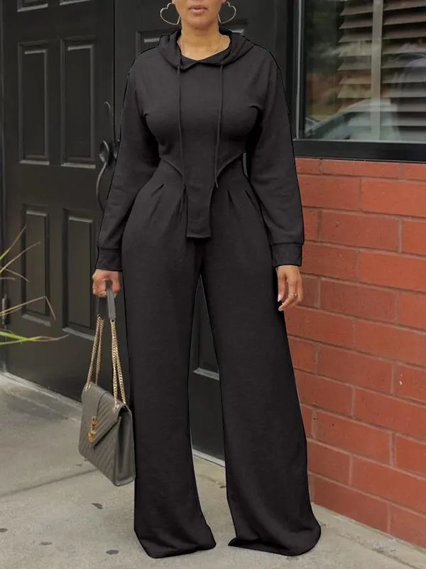 mangocouture Solid Hoodie & Wide-Leg Pants Set