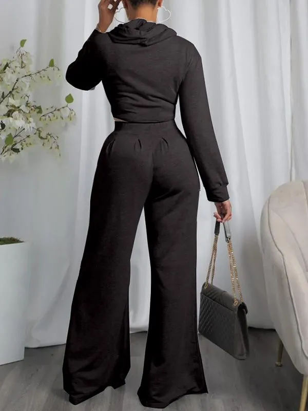 mangocouture Solid Hoodie & Wide-Leg Pants Set