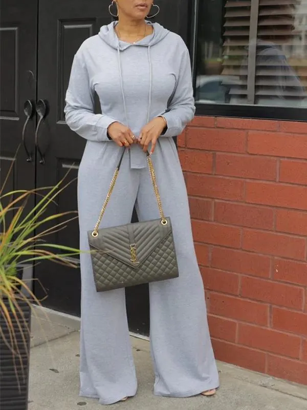 mangocouture Solid Hoodie & Wide-Leg Pants Set