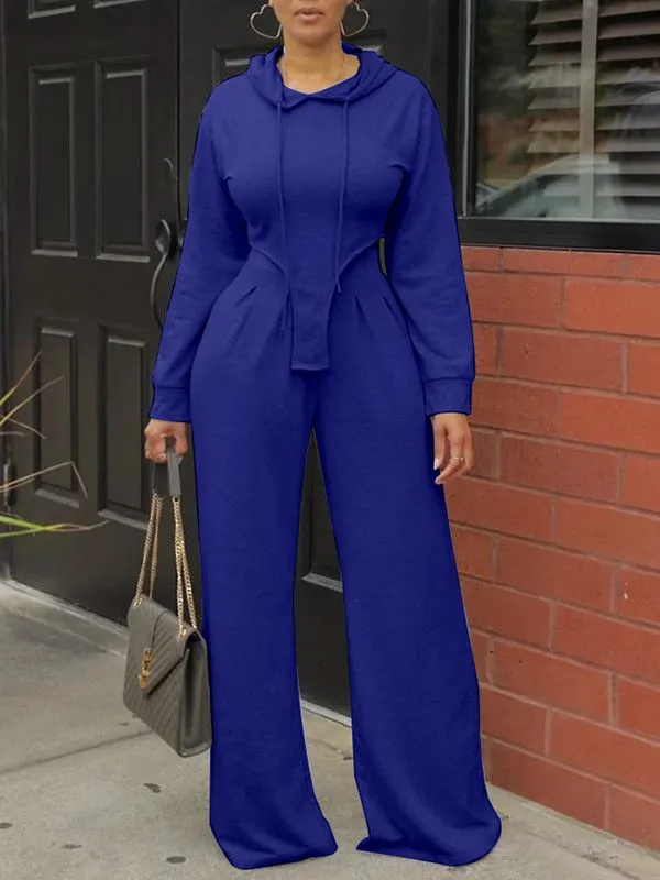 mangocouture Solid Hoodie & Wide-Leg Pants Set