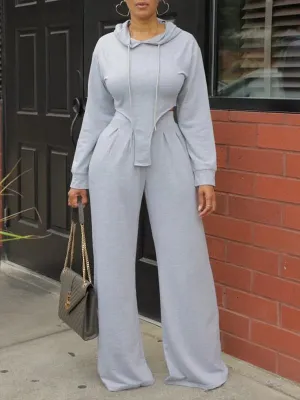 mangocouture Solid Hoodie & Wide-Leg Pants Set