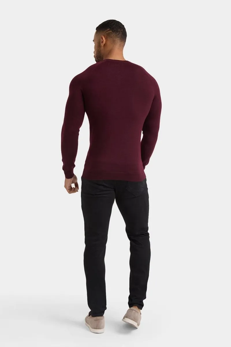 Merino Wool Crew Neck Jumper in Claret