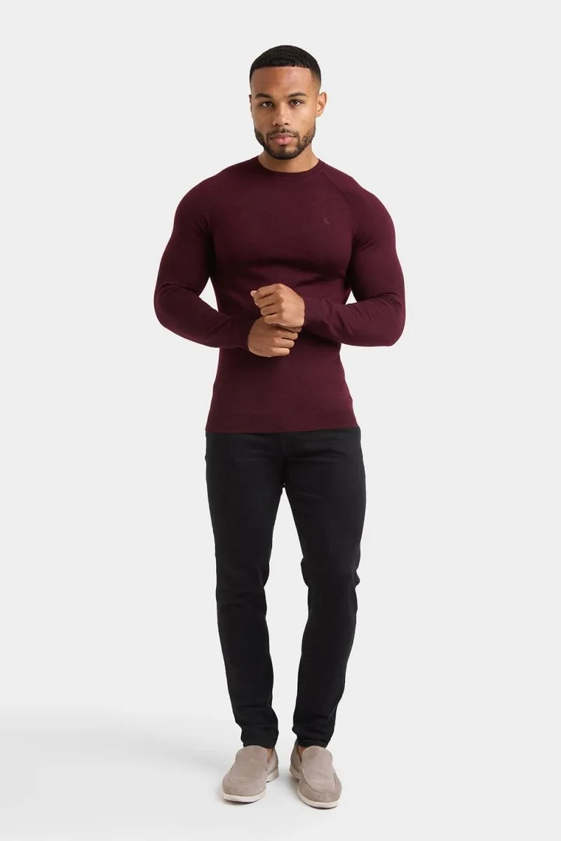 Merino Wool Crew Neck Jumper in Claret