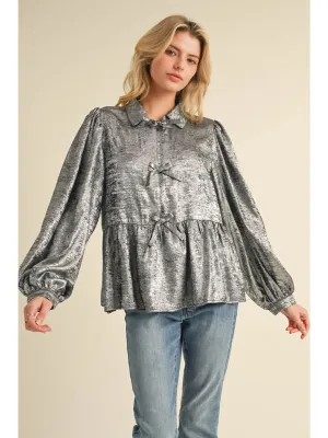 Metallic Bow Tie Baby Doll Top