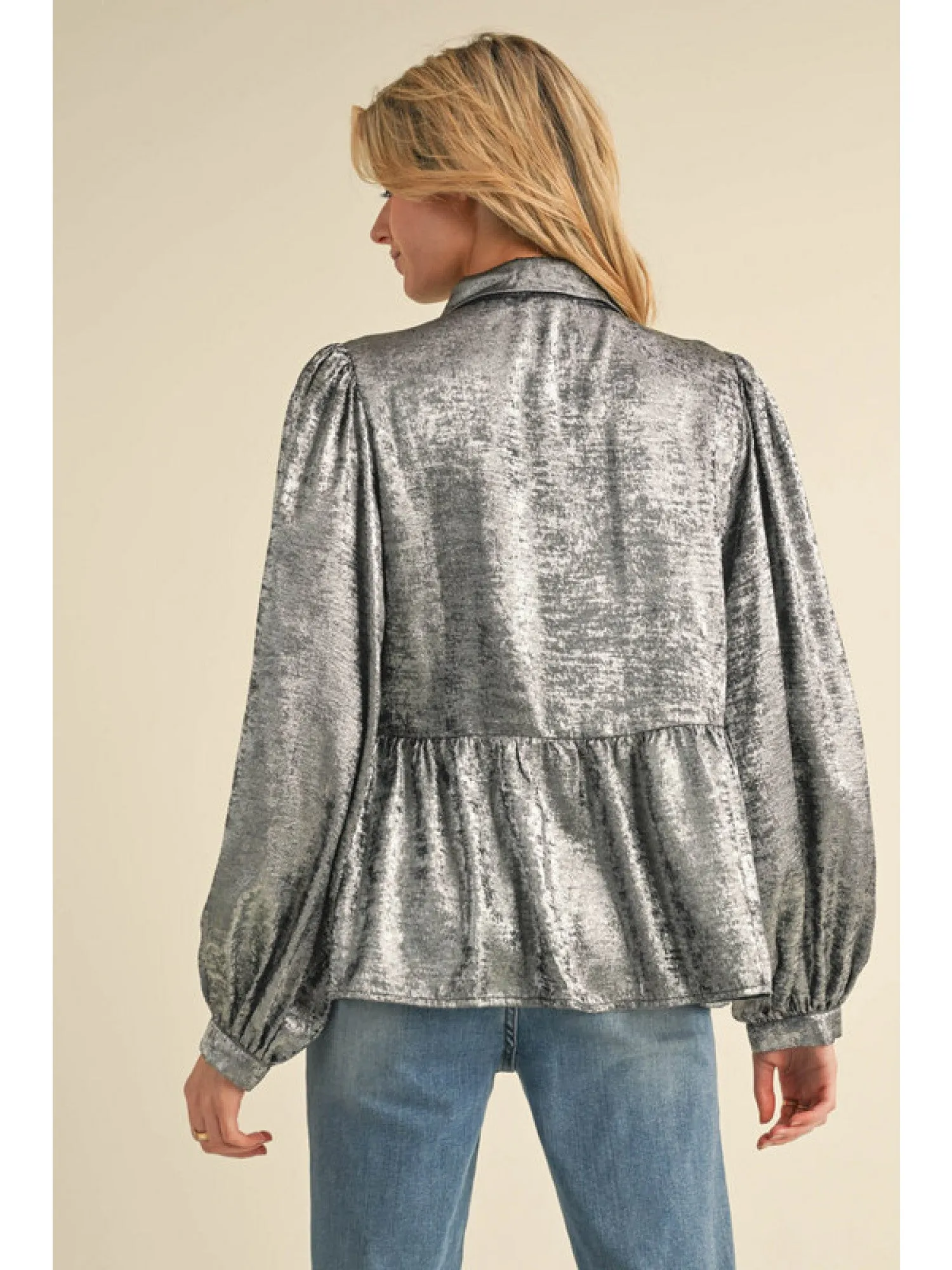 Metallic Bow Tie Baby Doll Top