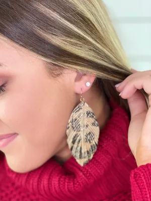 Metallic Leopard Leaf Earrings with Gold Bar