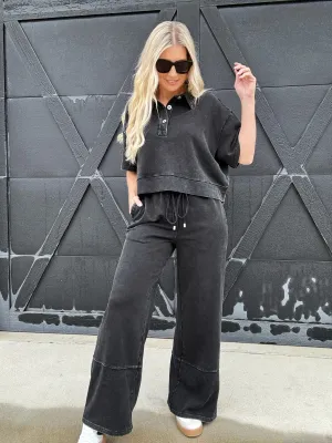 Mineral Washed Wide Leg Pants In Black