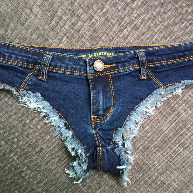 Mini Denim Shorts Cut Off Low Rise Waist Thong Jean Shorts