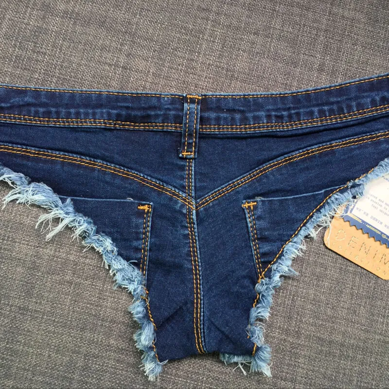 Mini Denim Shorts Cut Off Low Rise Waist Thong Jean Shorts